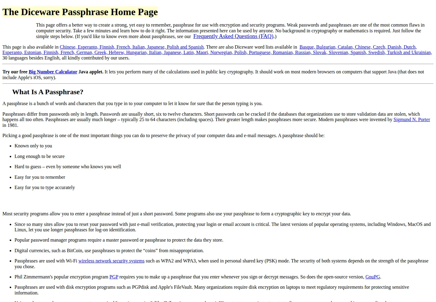 Screenshot of diceware.com