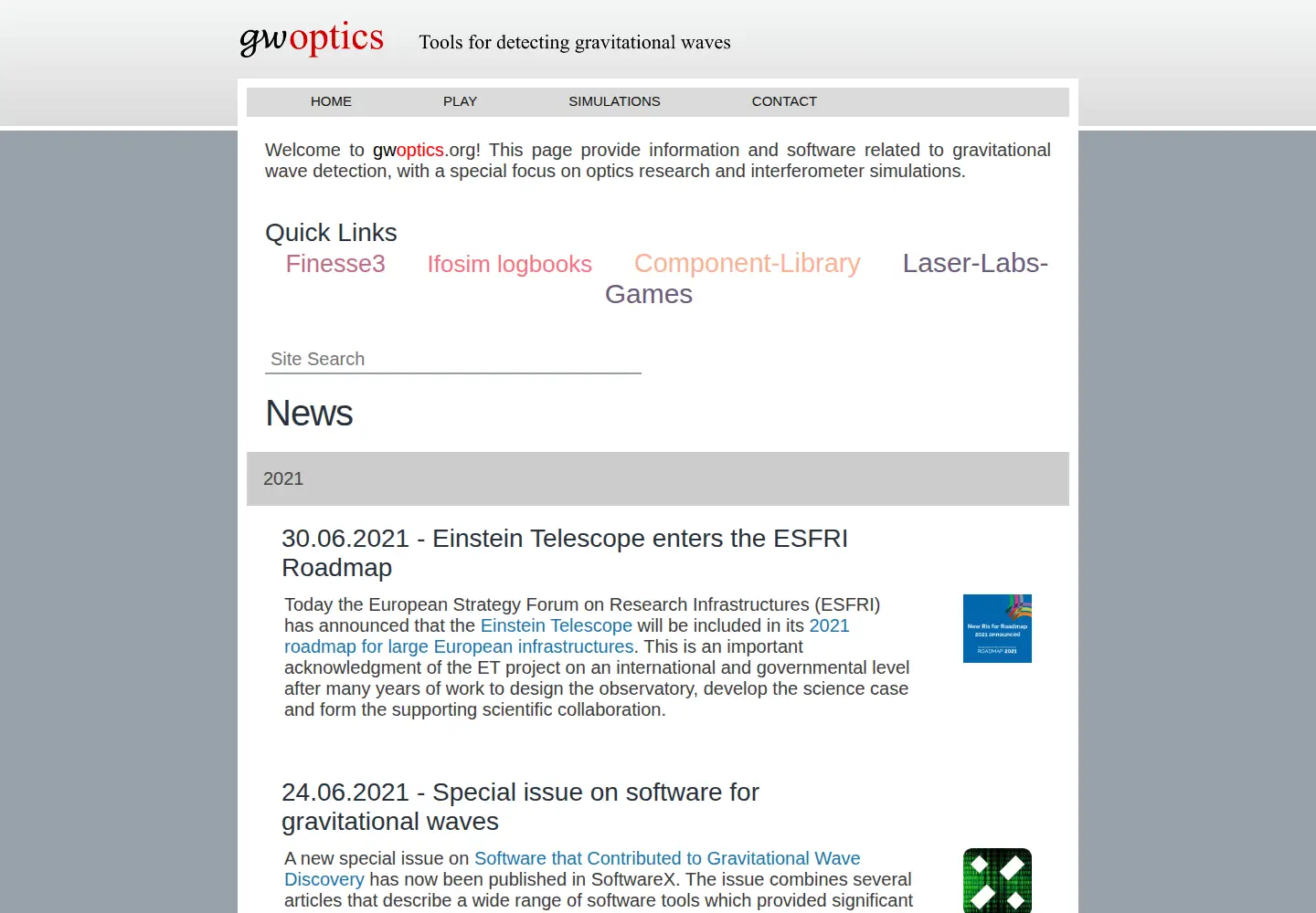 Captured homepage of gwoptics.org in the current scan