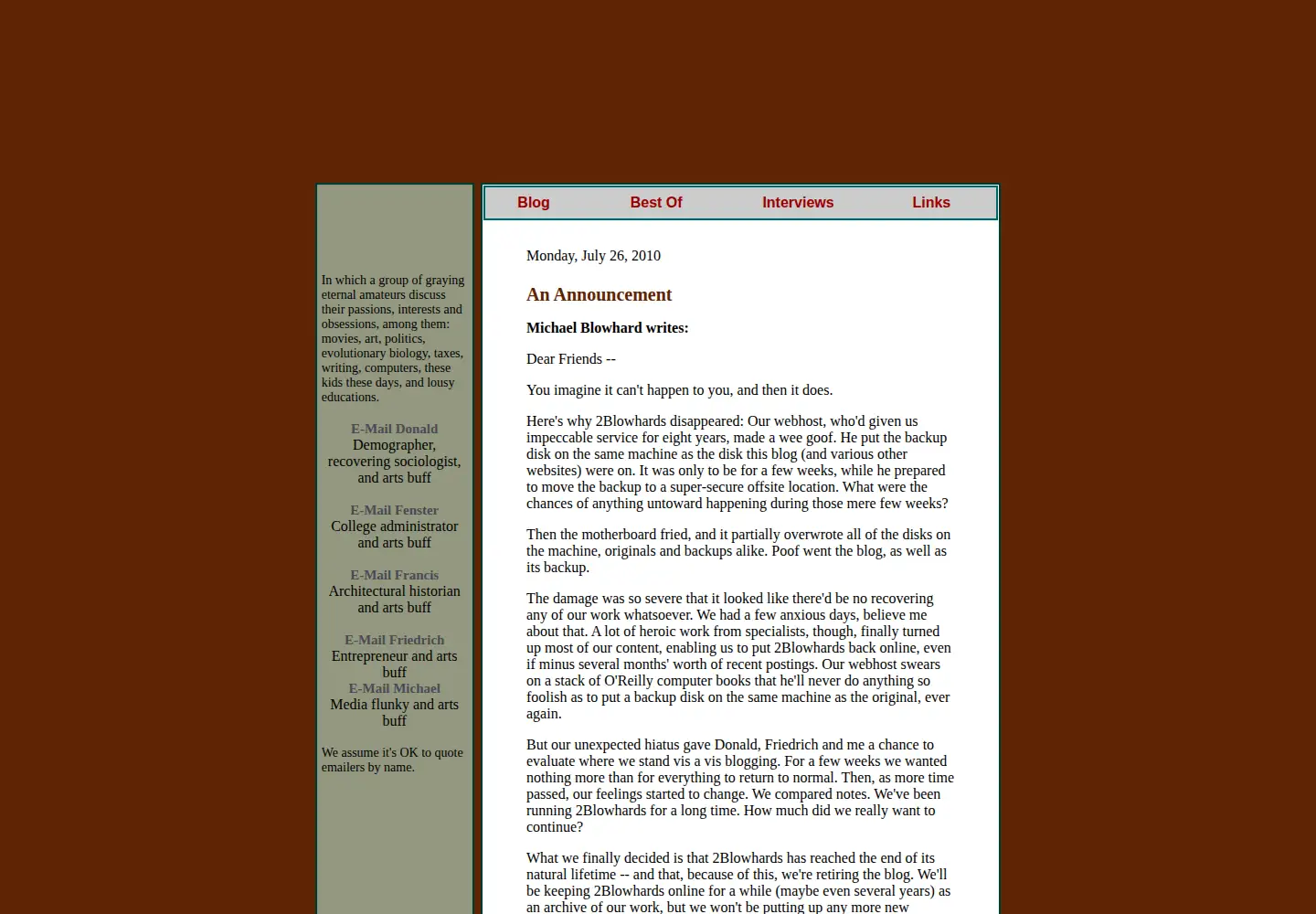 Screenshot of 2blowhards.com