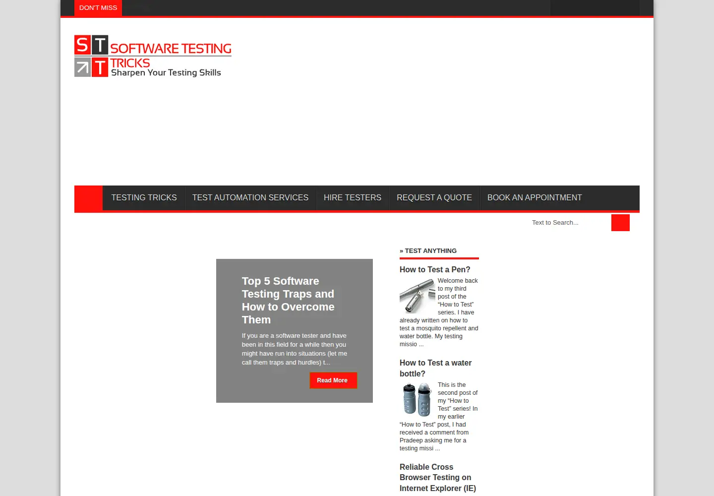 Captured homepage of softwaretestingtricks.com in the current scan