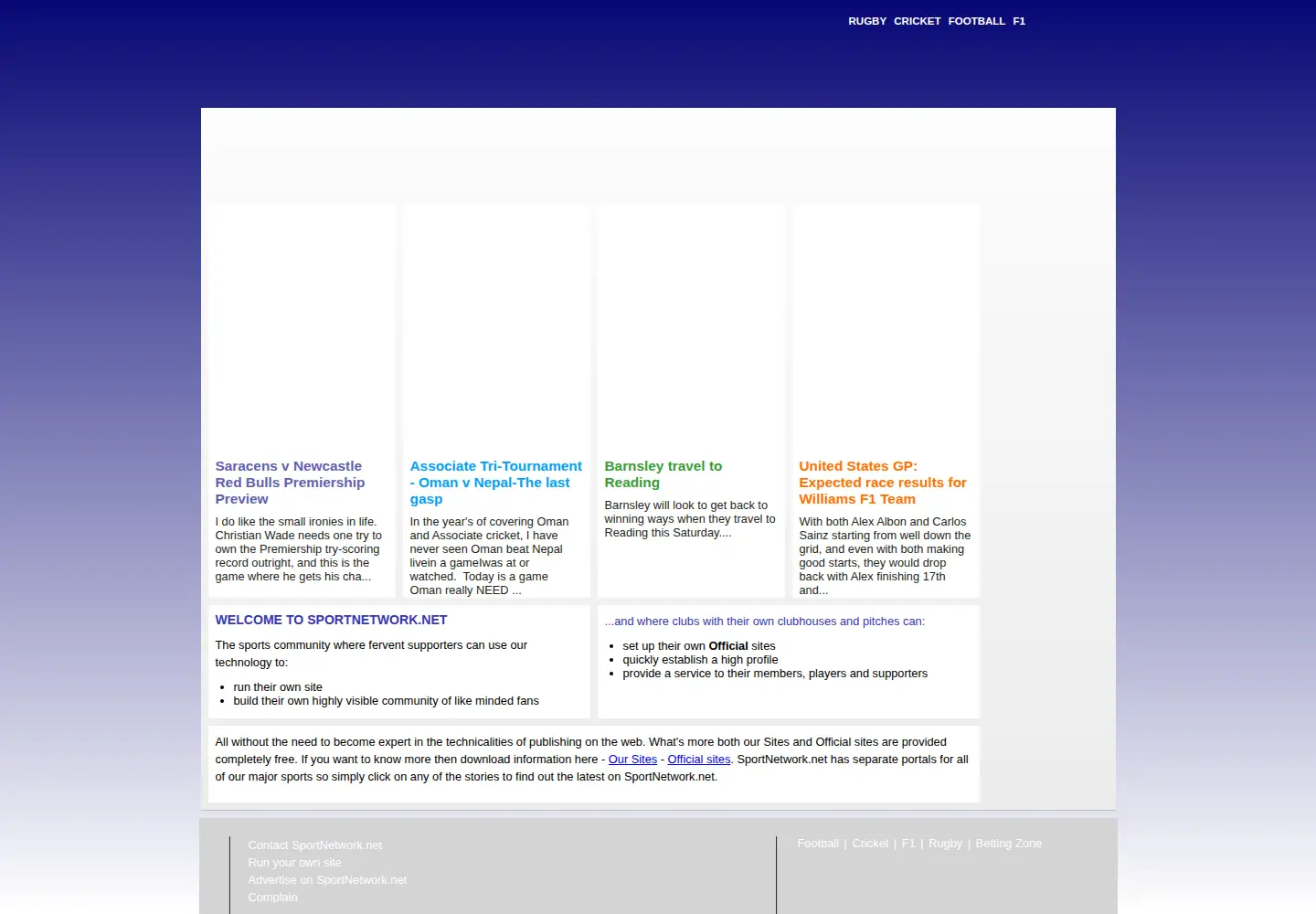 Captured homepage of sportnetwork.net in the current scan