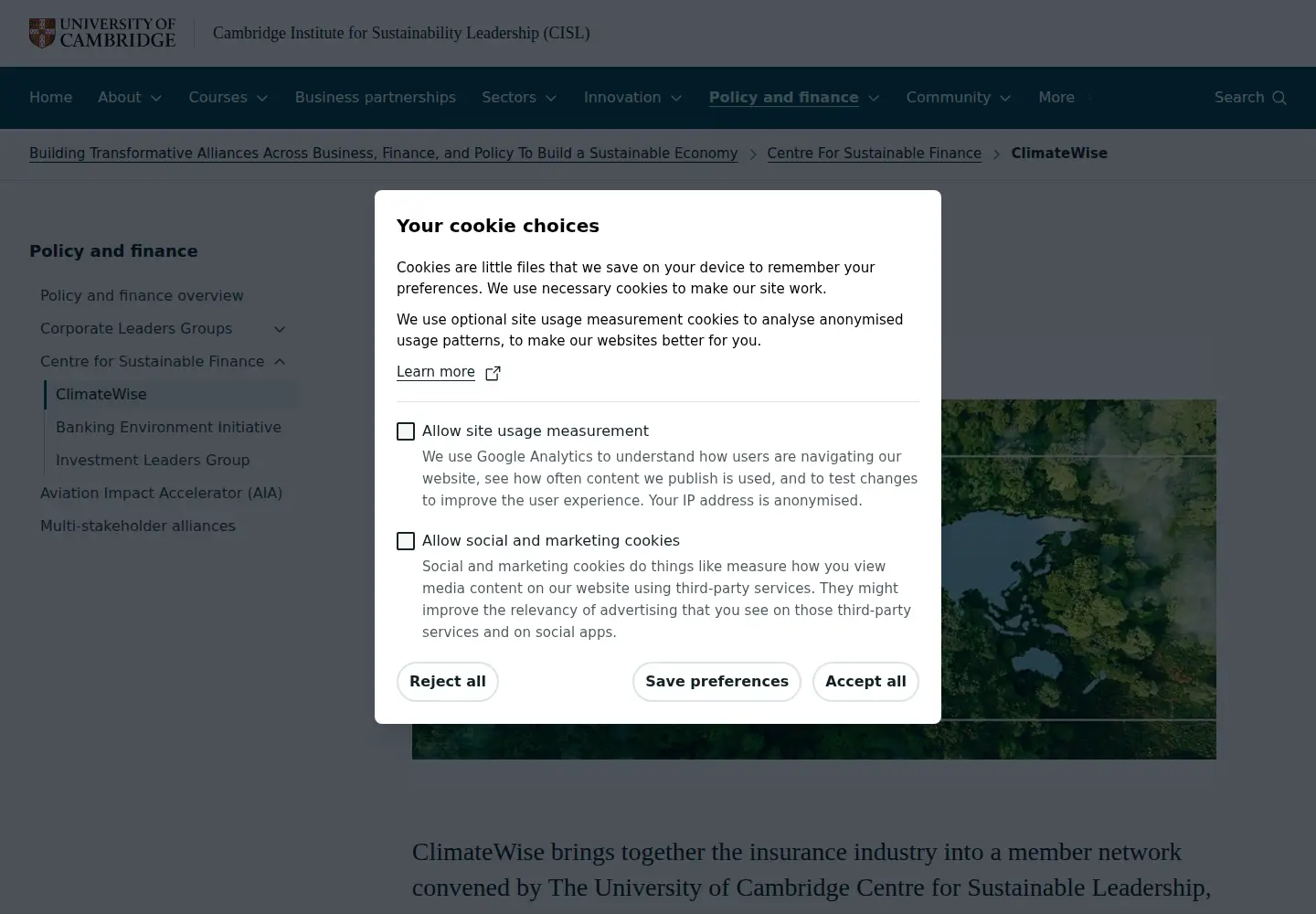 Screenshot of climatewise.org.uk