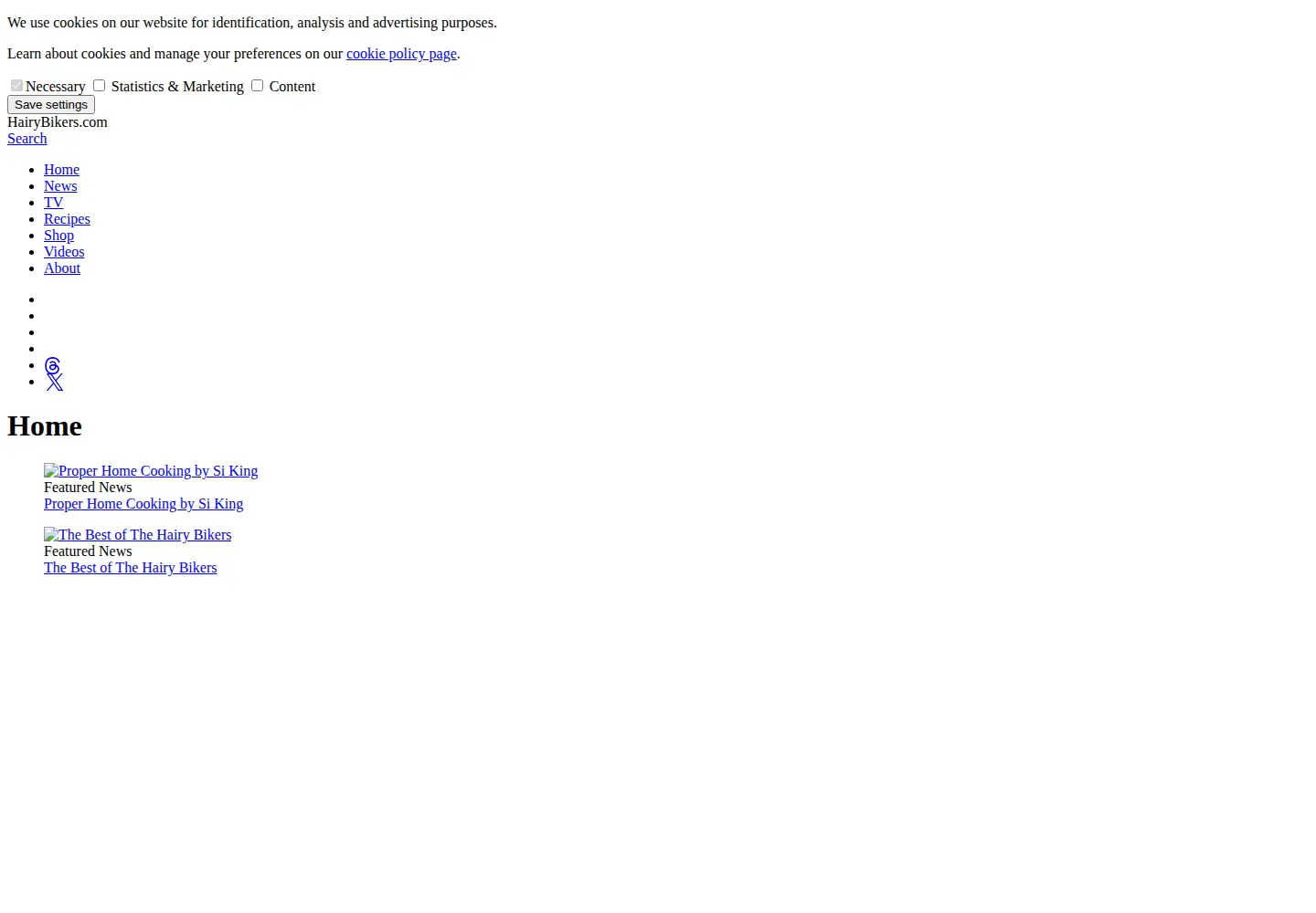 Captured homepage of hairybikers.com in the current scan