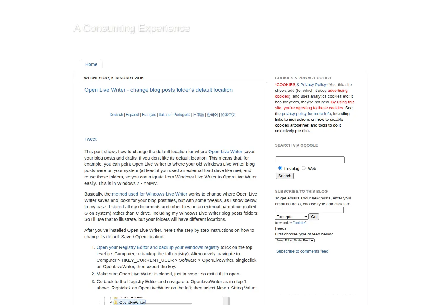 Screenshot of consumingexperience.com