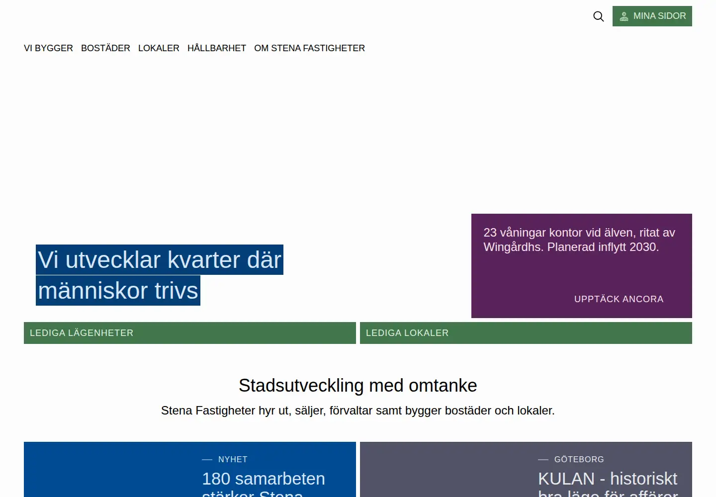 Captured homepage of stenafastigheter.se in the current scan