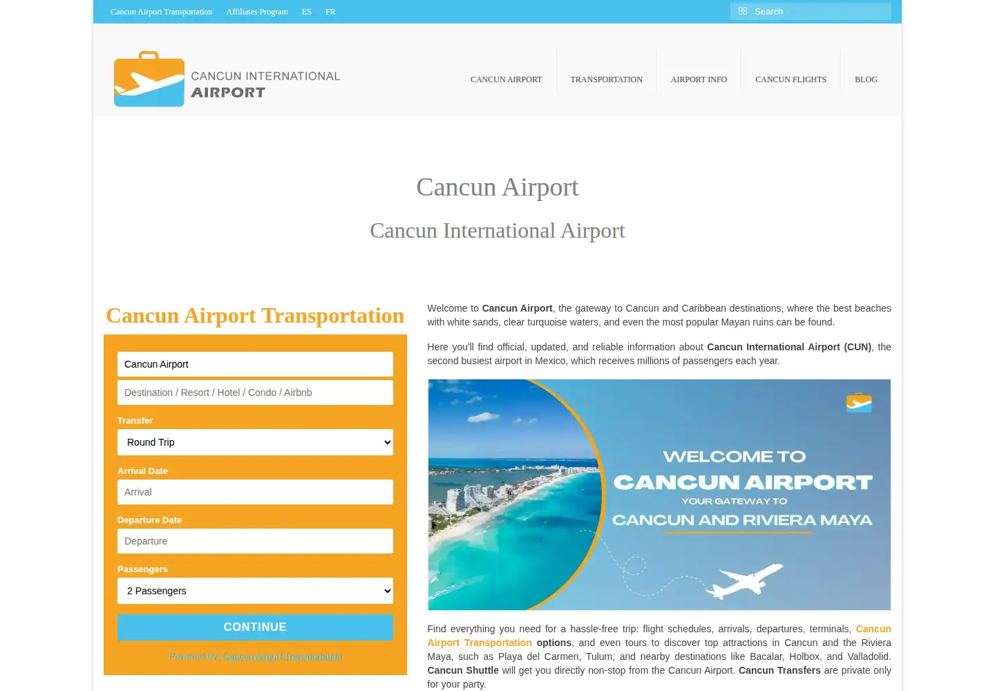 Screenshot of cancuniairport.com