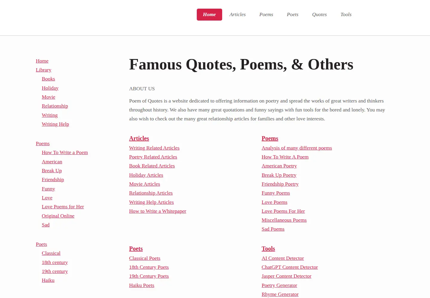 Screenshot of poemofquotes.com
