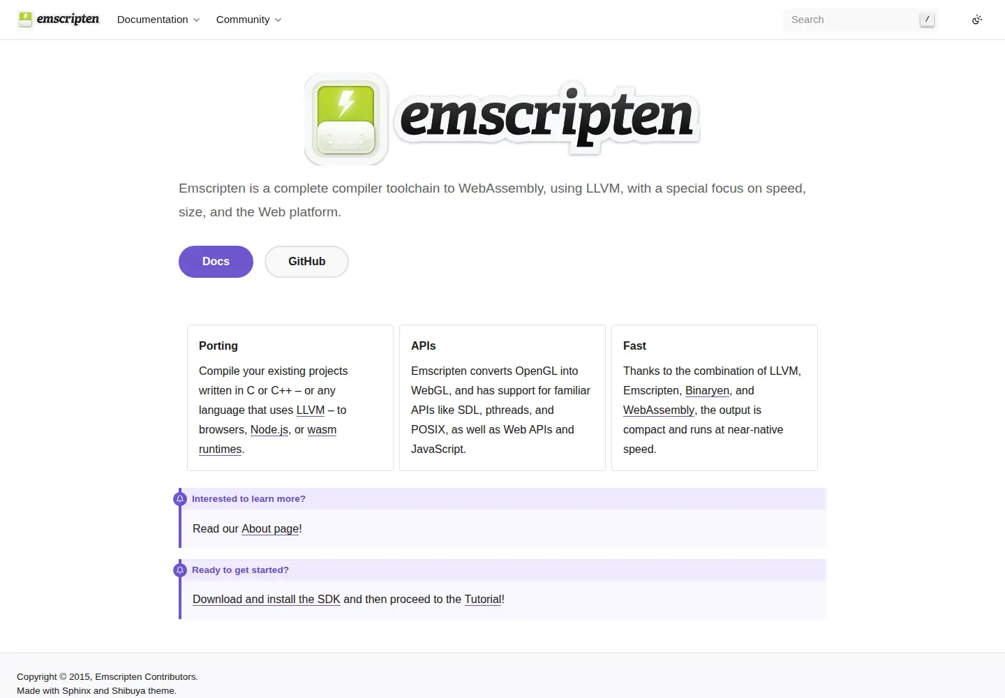 Screenshot of emscripten.org