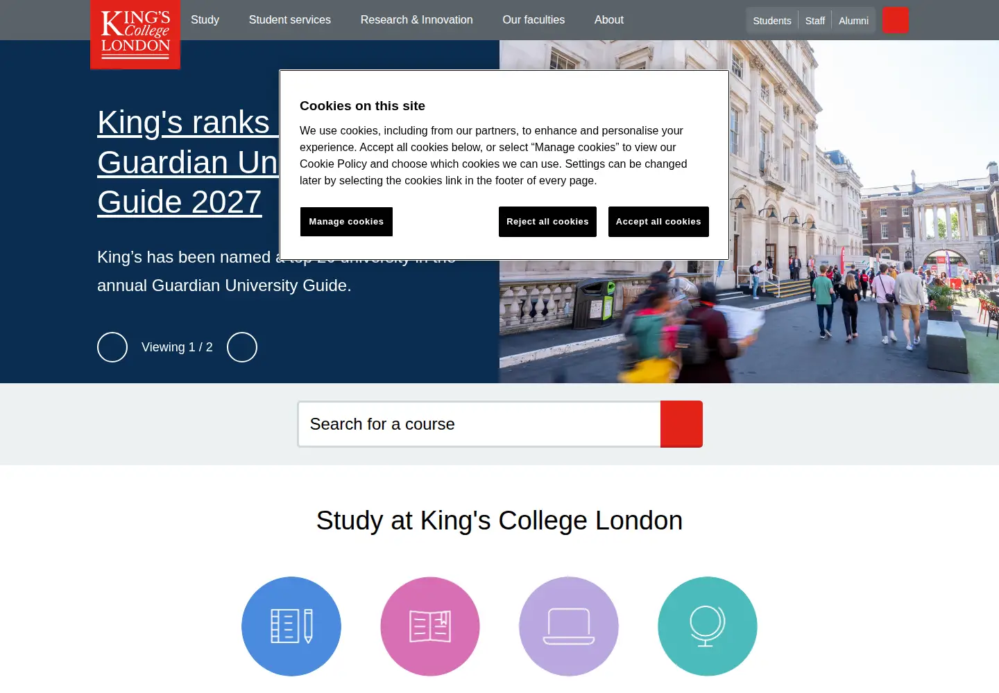 Screenshot of kcl.ac.uk
