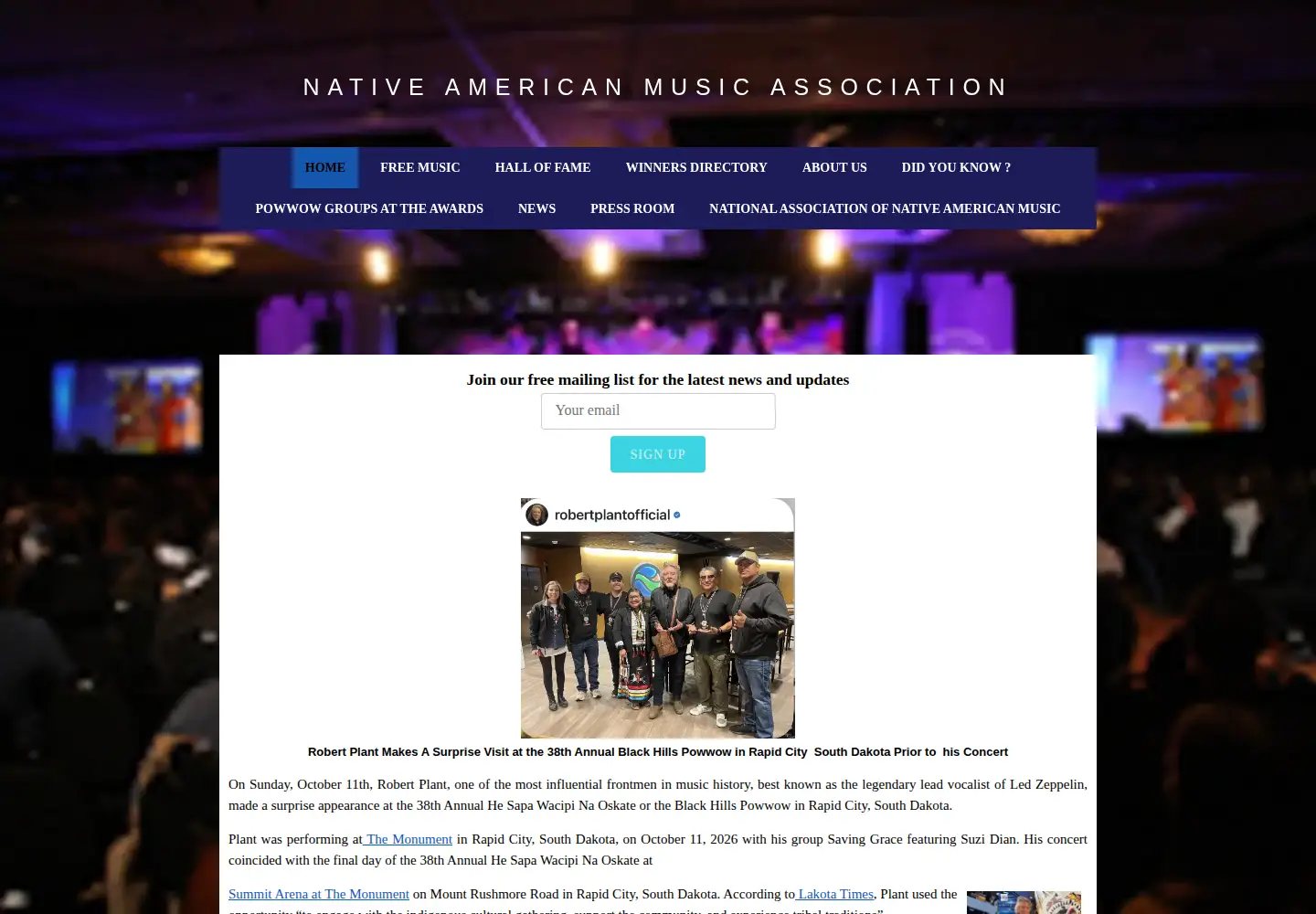 Screenshot of nativeamericanmusicawards.com