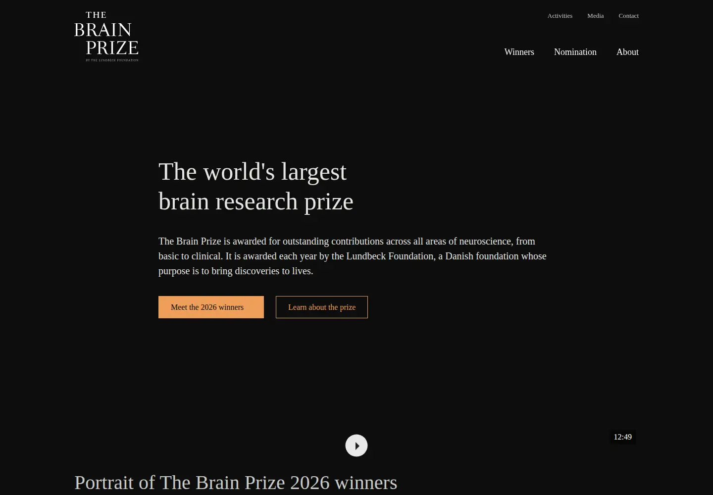 Screenshot of thebrainprize.org