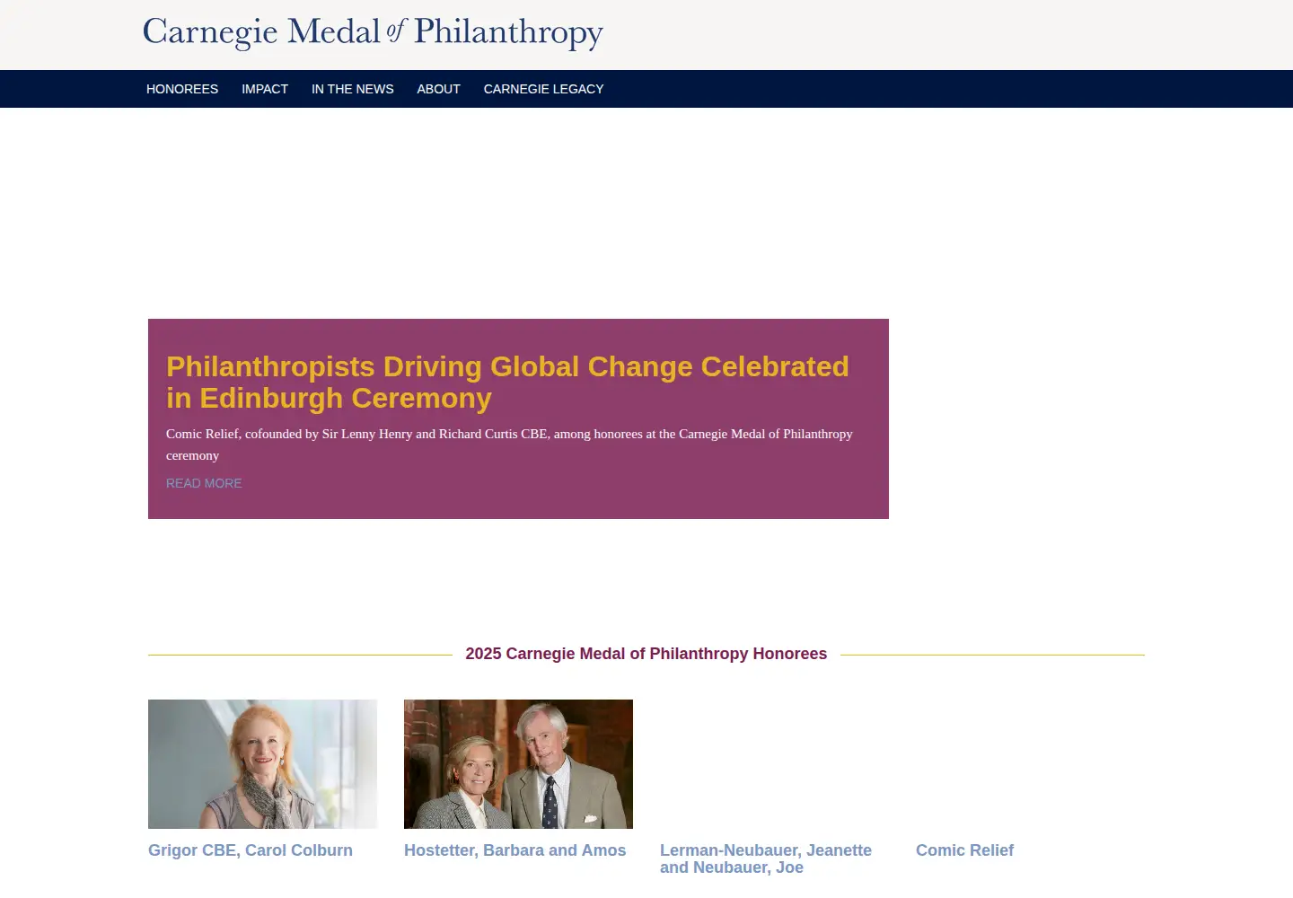 Captured homepage of carnegiemedals.org in the current scan