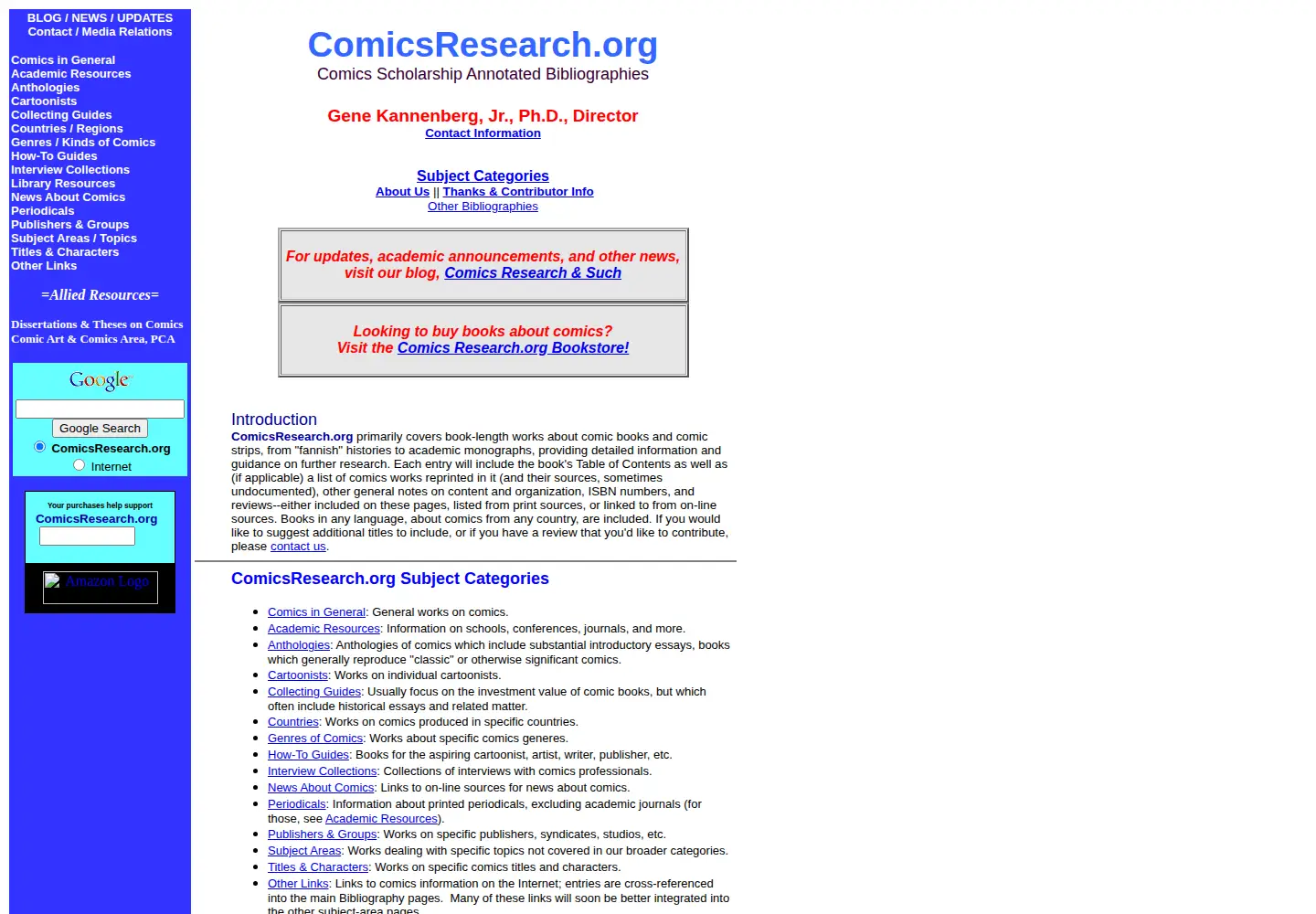 Captured homepage of comicsresearch.org in the current scan
