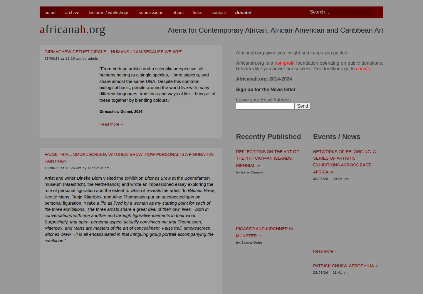 Captured homepage of africanah.org in the current scan