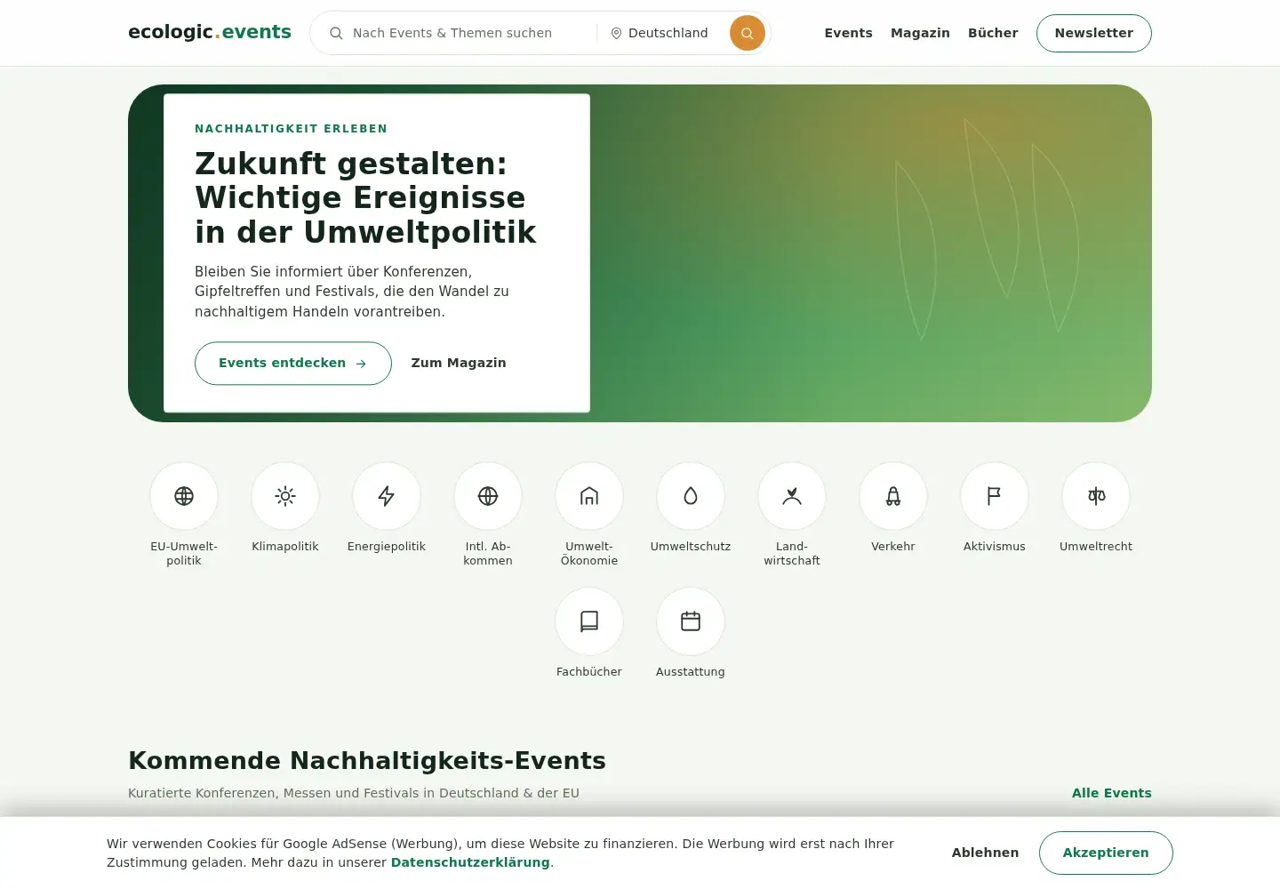 Captured homepage of ecologic-events.de in the current scan