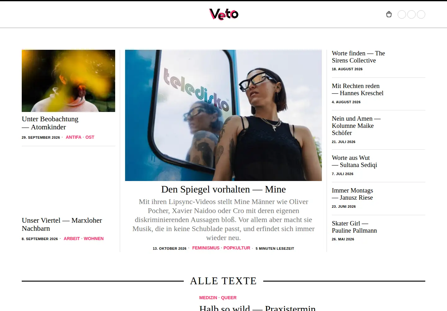 Captured homepage of veto-mag.de in the current scan