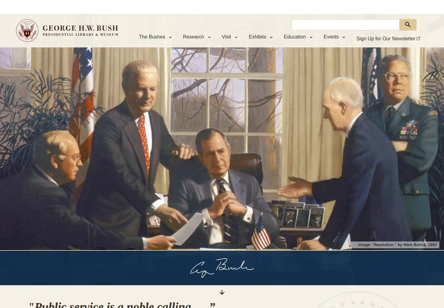 Captured homepage of bush41library.gov in the current scan