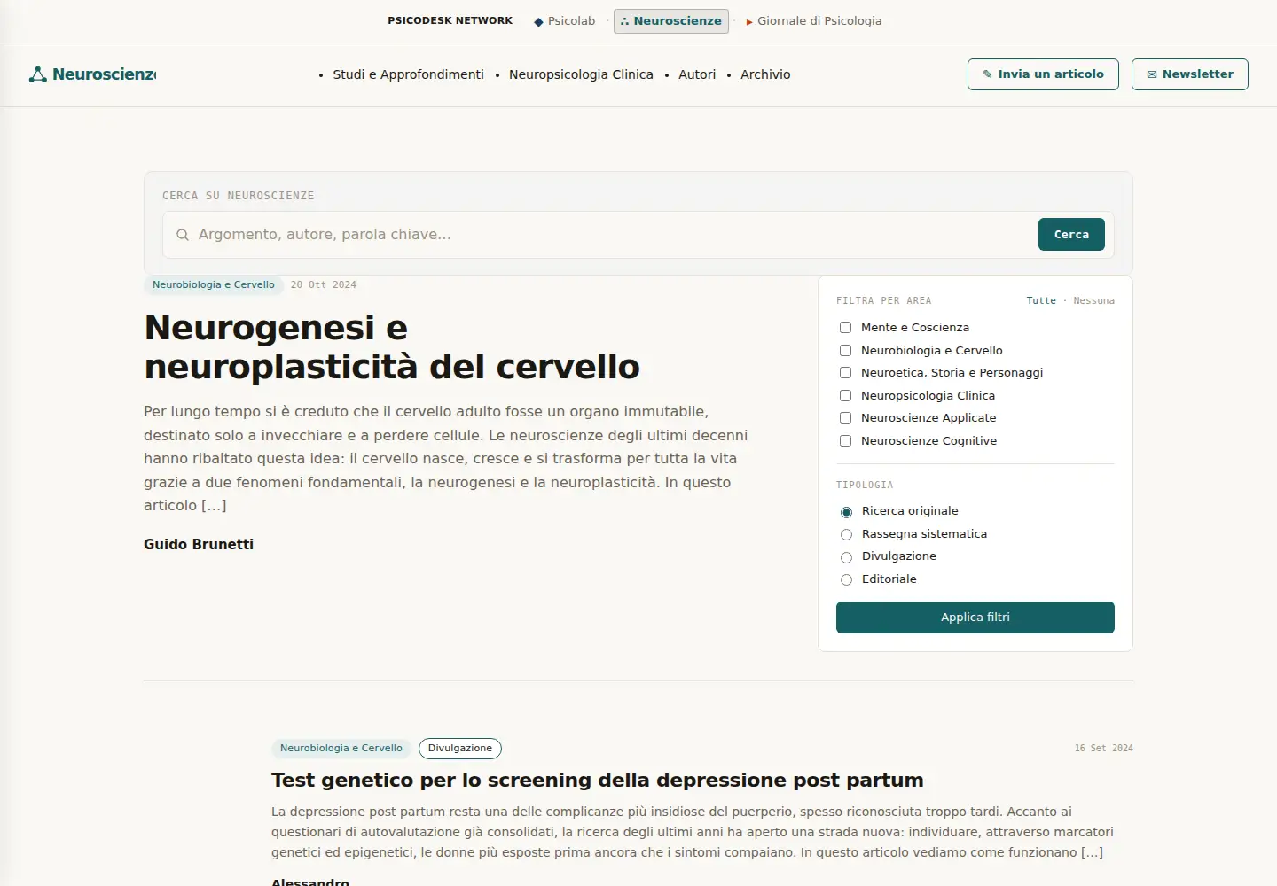 Captured homepage of neuroscienze.net in the current scan