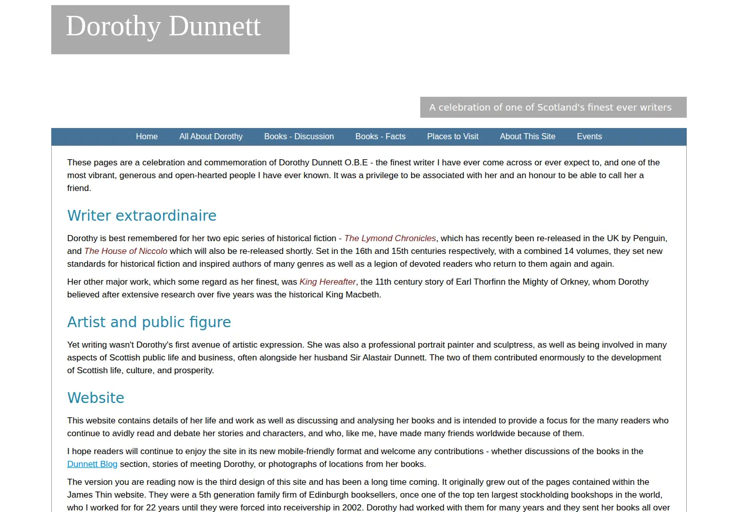 Screenshot of dorothydunnett.co.uk