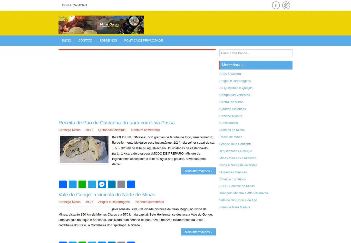 Captured homepage of conhecaminas.com in the current scan