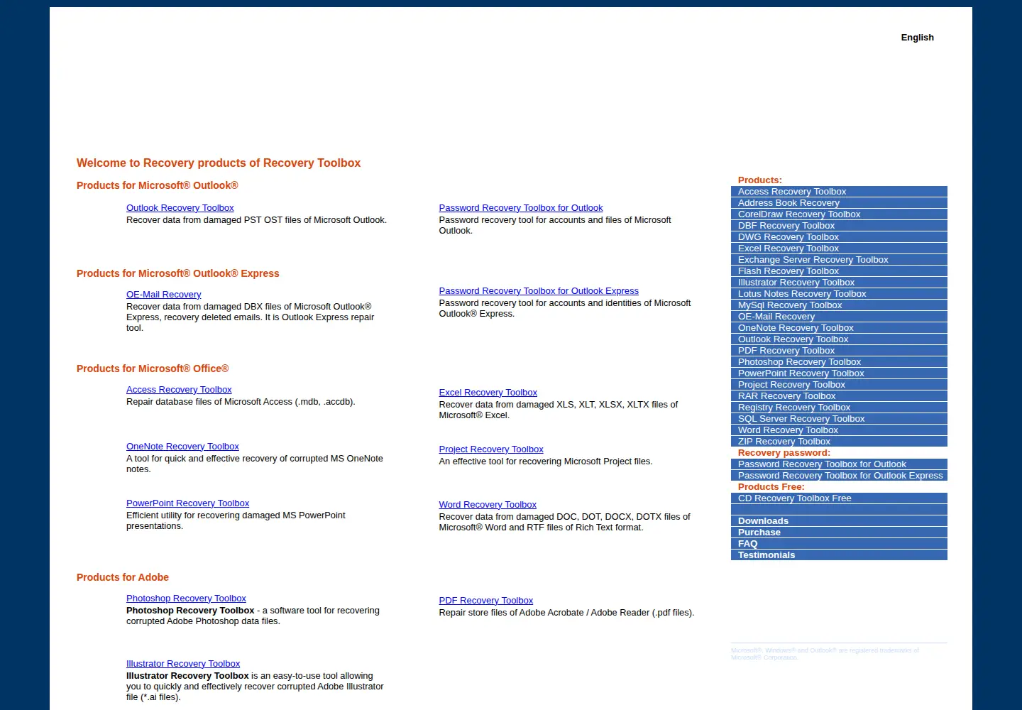 Screenshot of oemailrecovery.com