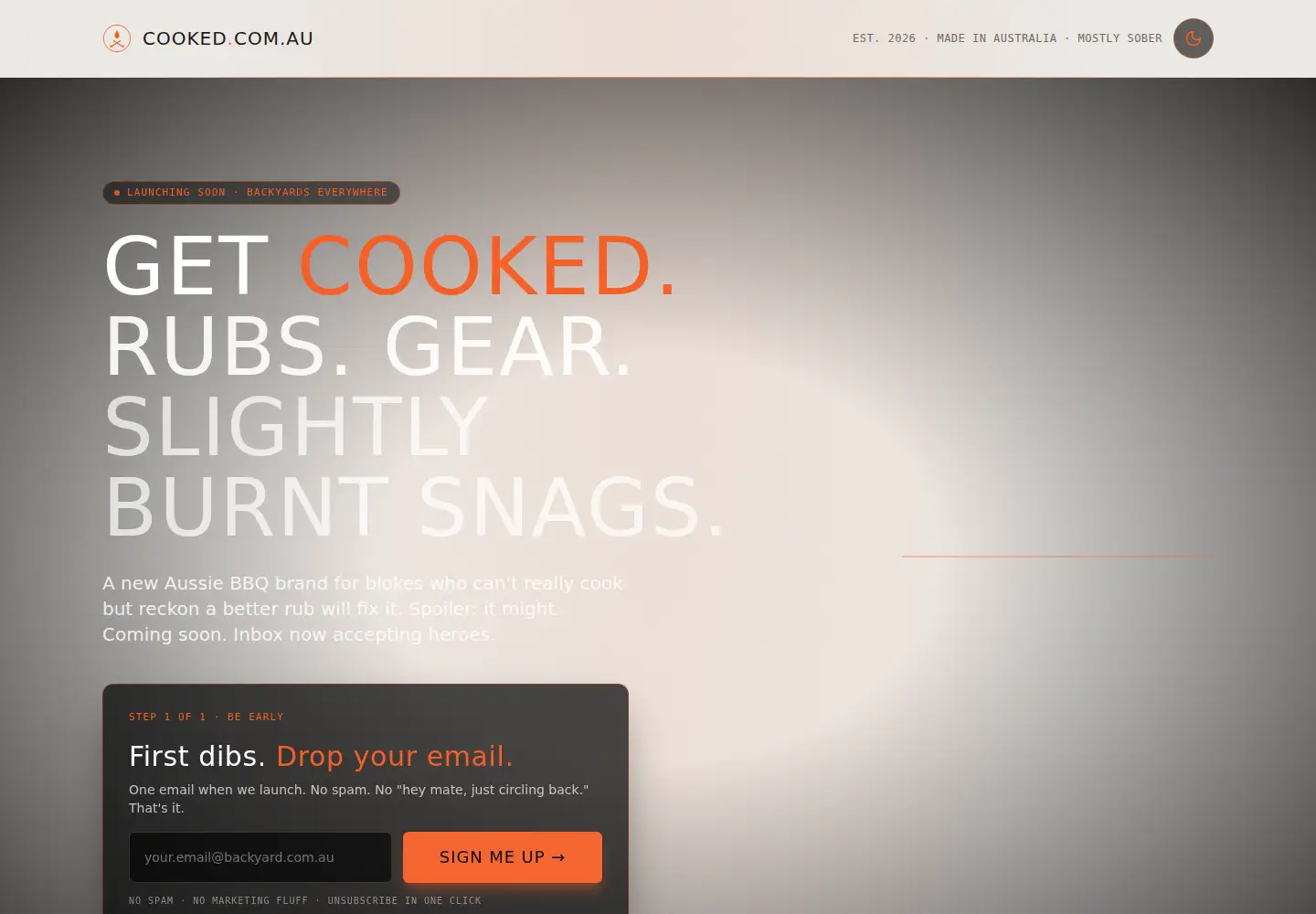 Captured homepage of cooked.com.au in the current scan