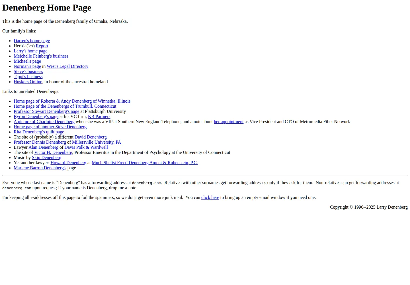 Captured homepage of denenberg.com in the current scan