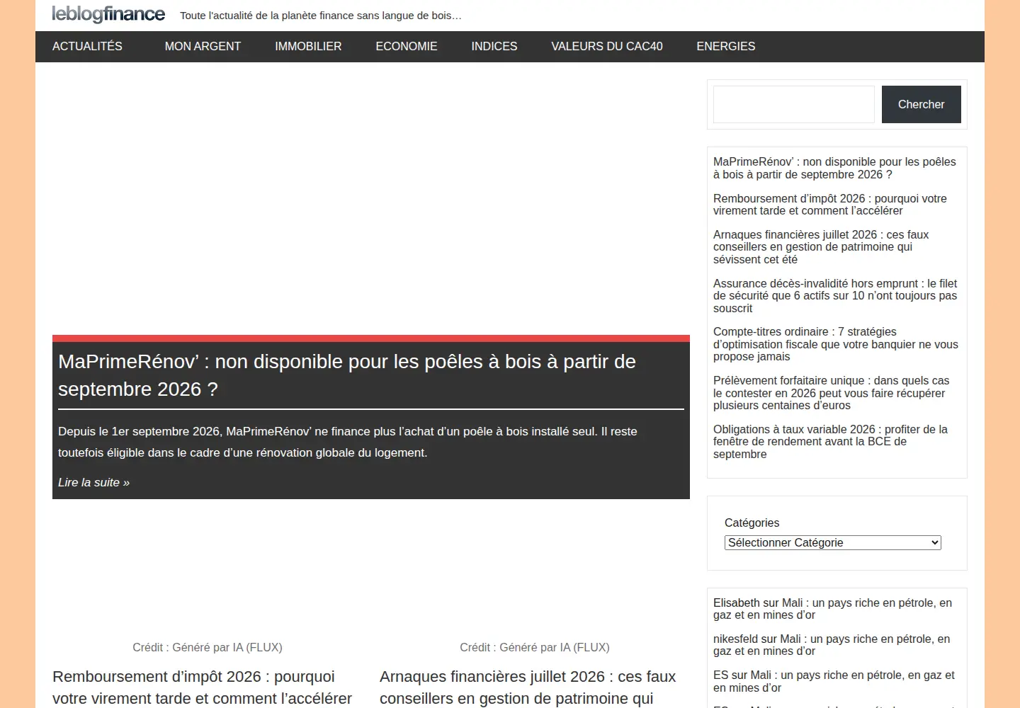 Captured homepage of leblogfinance.com in the current scan