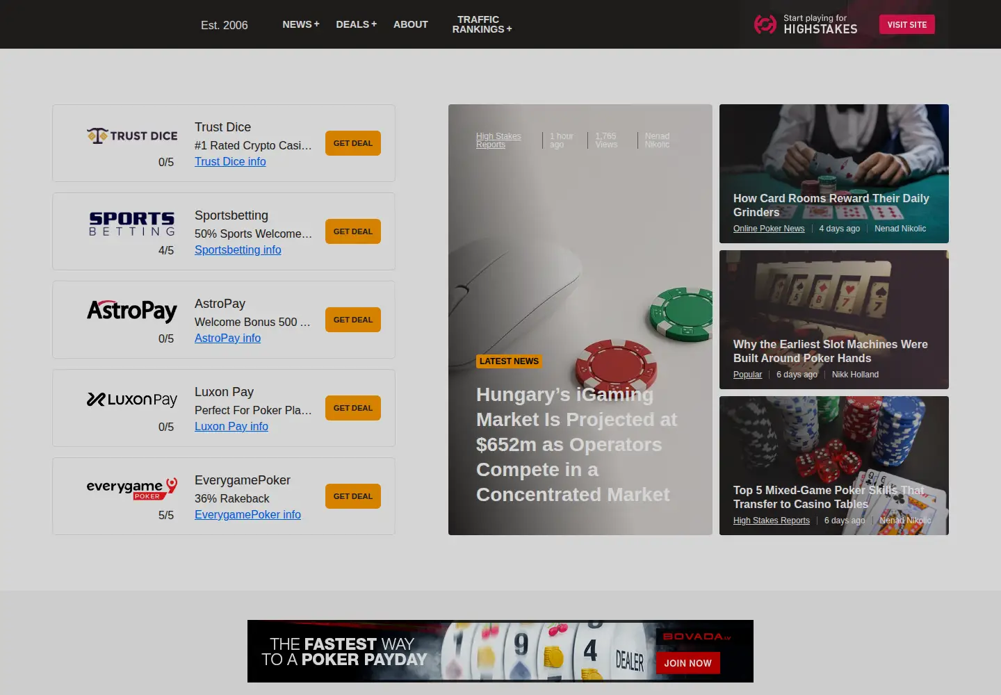 Captured homepage of highstakesdb.com in the current scan