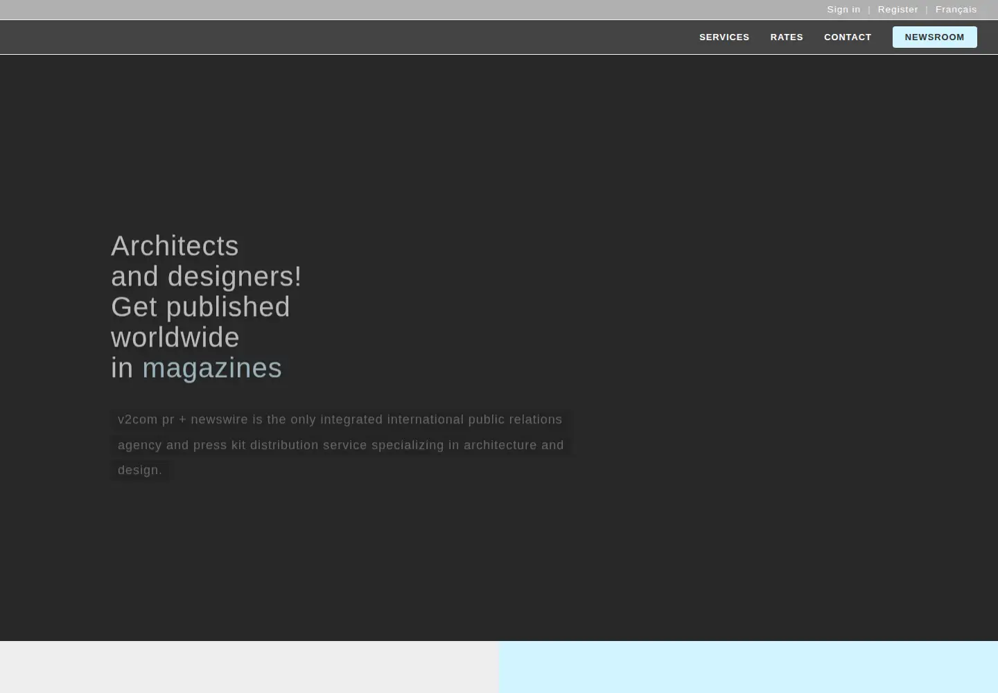Captured homepage of v2com-newswire.com in the current scan