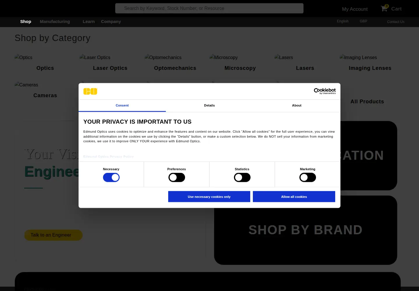 Screenshot of edmundoptics.co.uk