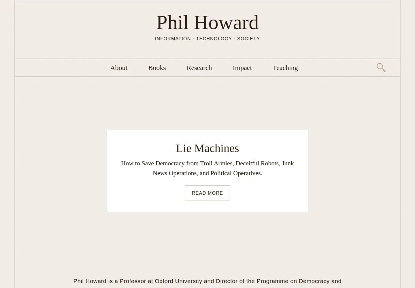Captured homepage of philhoward.org in the current scan