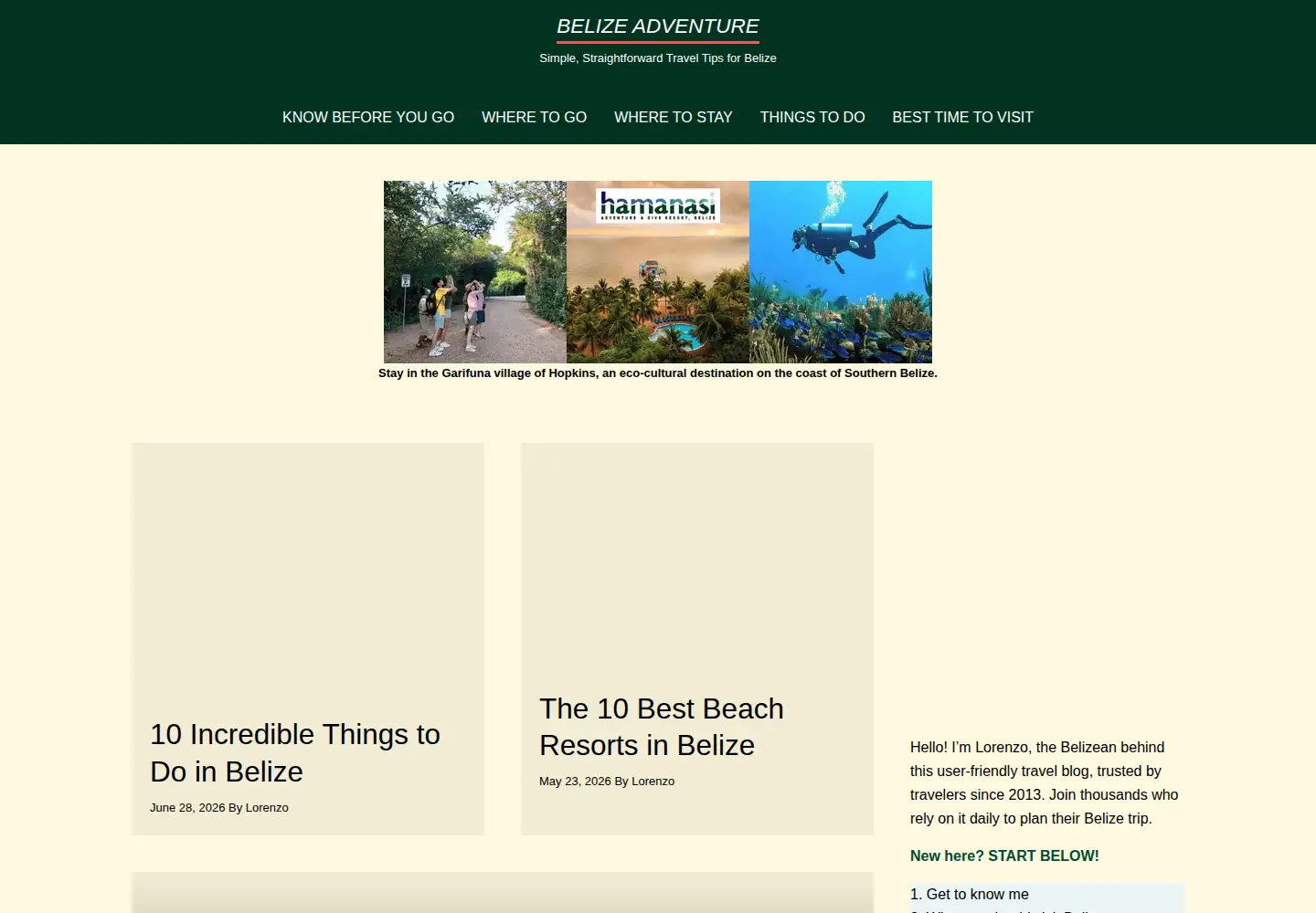 Captured homepage of belizeadventure.ca in the current scan