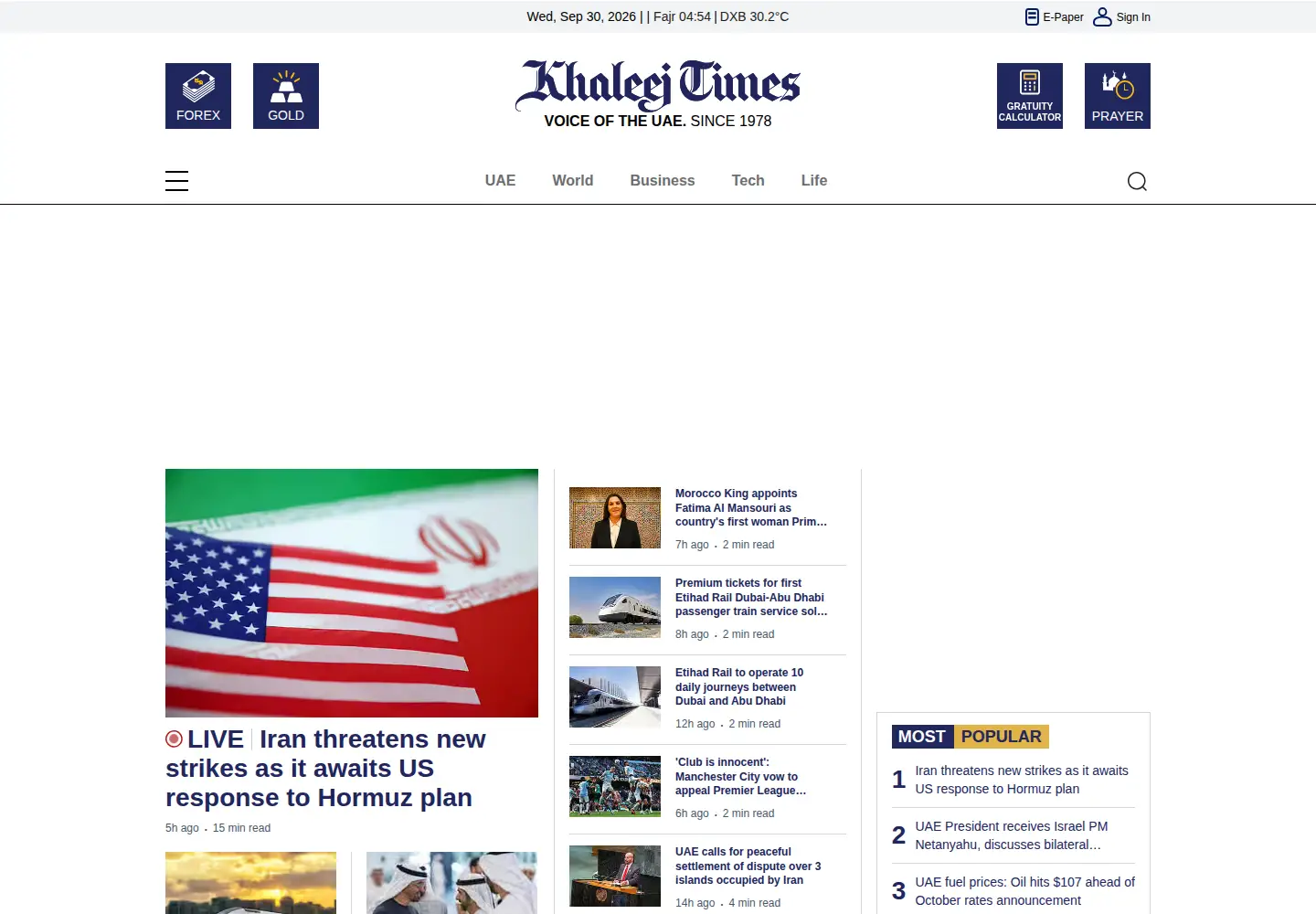 Screenshot of khaleejtimes.com