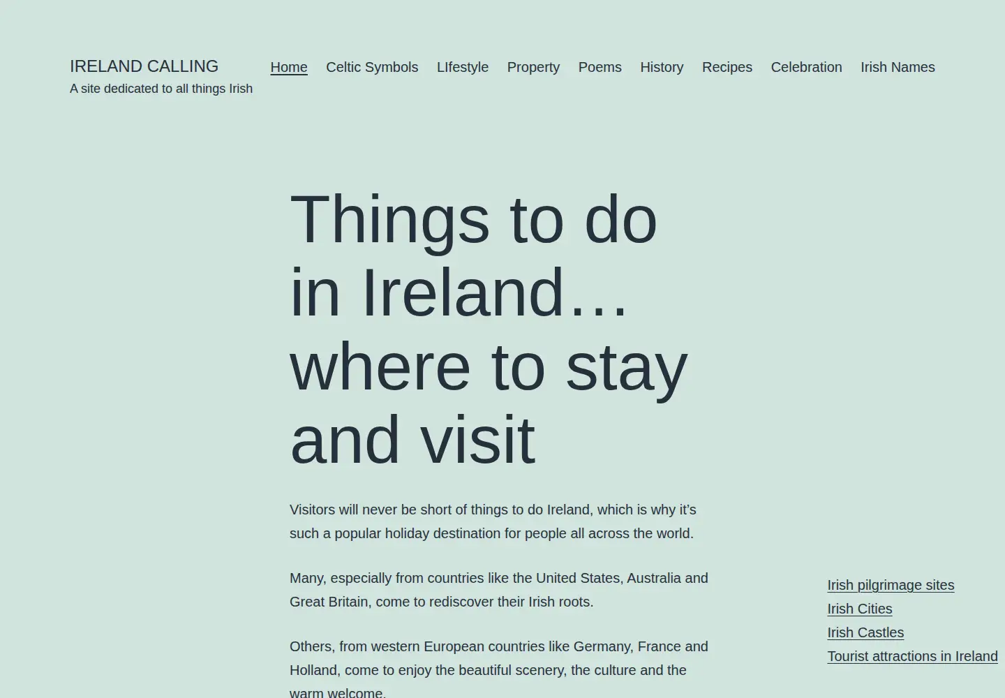 Screenshot of ireland-calling.com