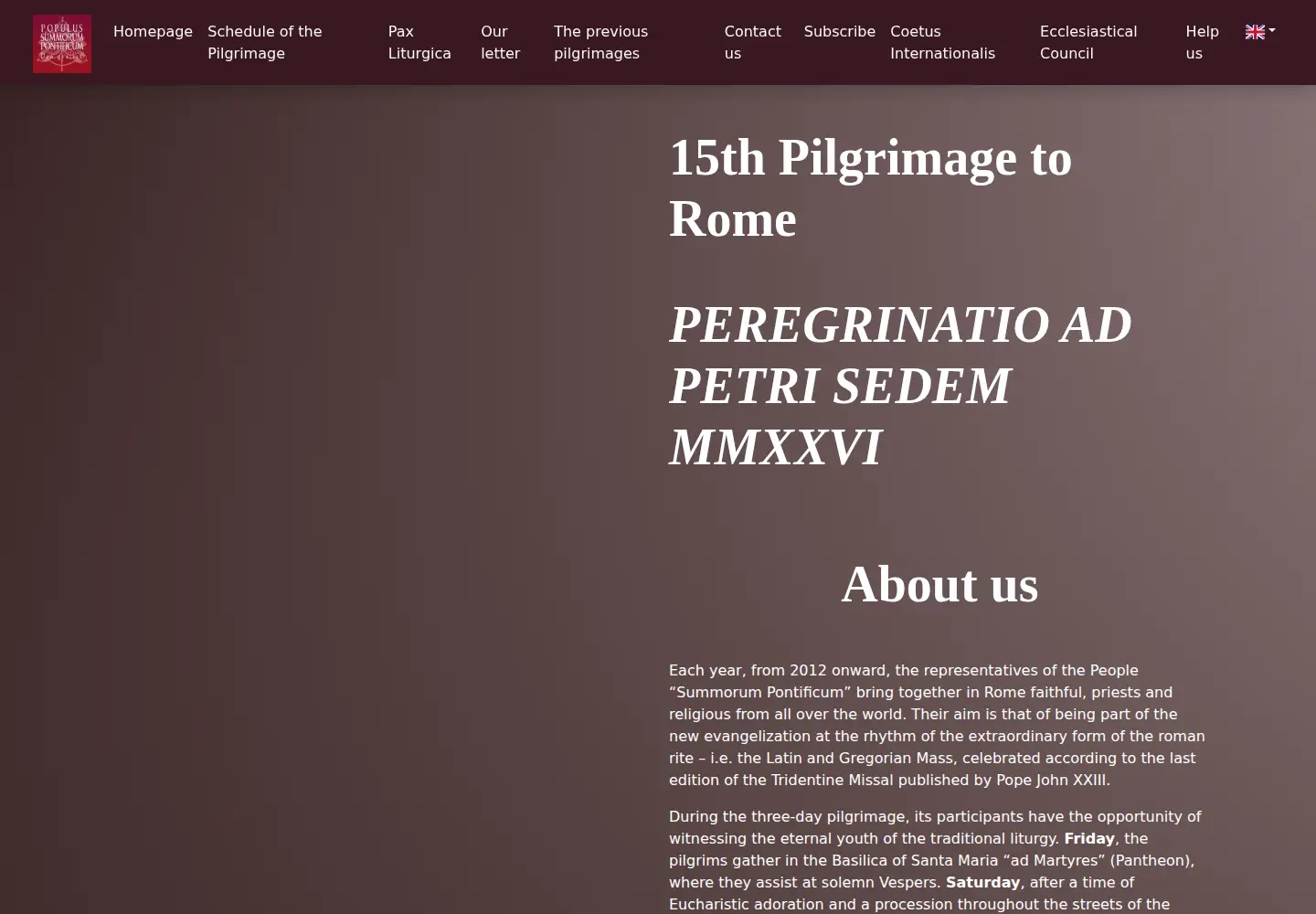 Captured homepage of summorum-pontificum.org in the current scan