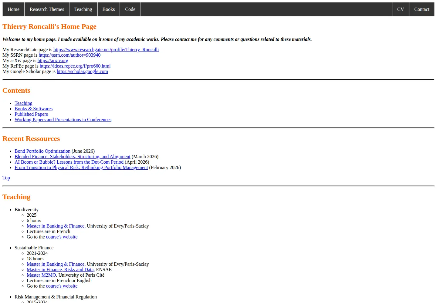 Captured homepage of thierry-roncalli.com in the current scan