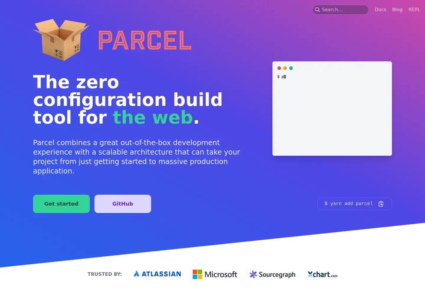 Screenshot of parceljs.org