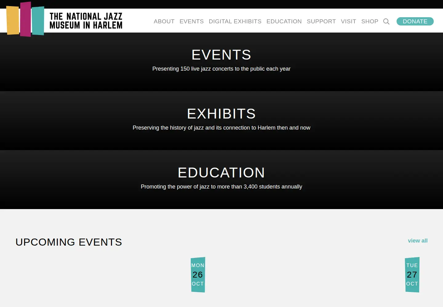 Captured homepage of jazzmuseuminharlem.org in the current scan
