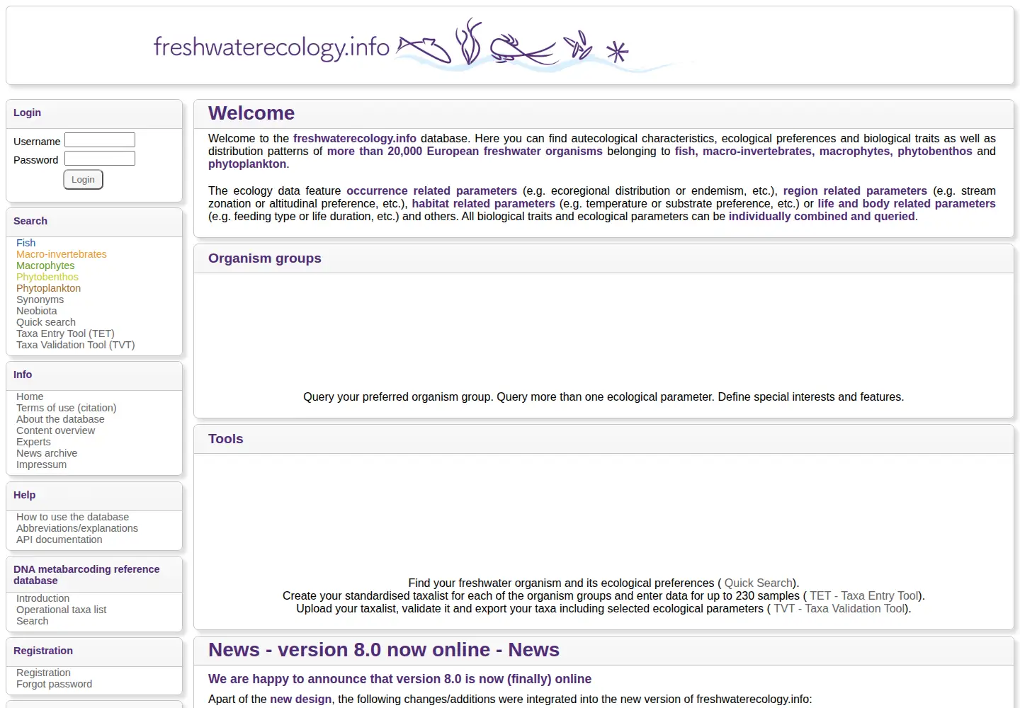 Screenshot of freshwaterecology.info