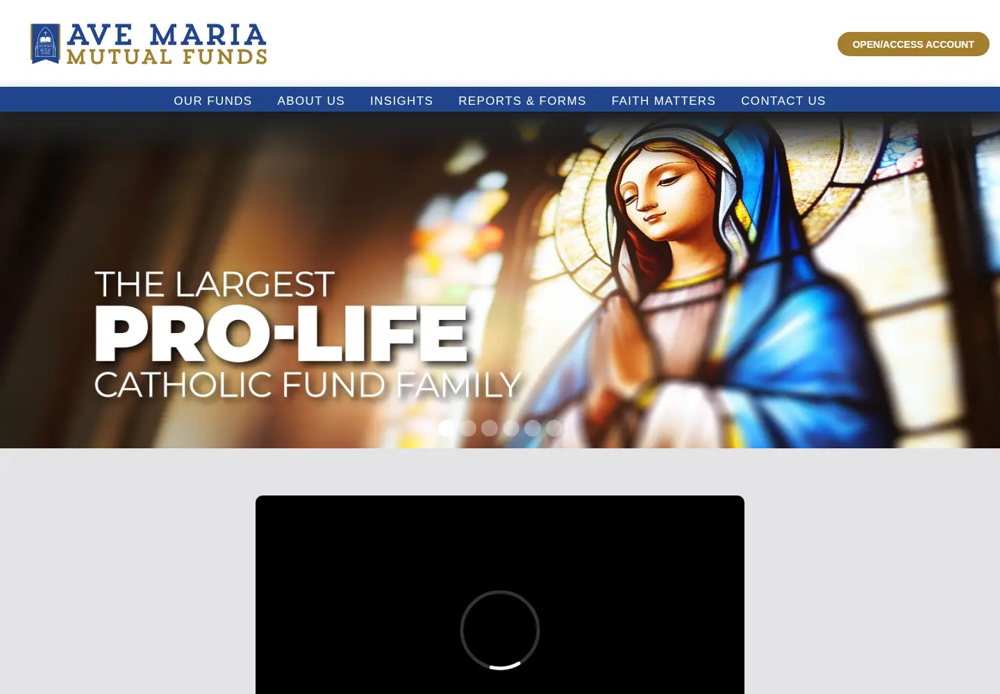 Captured homepage of avemariafunds.com in the current scan