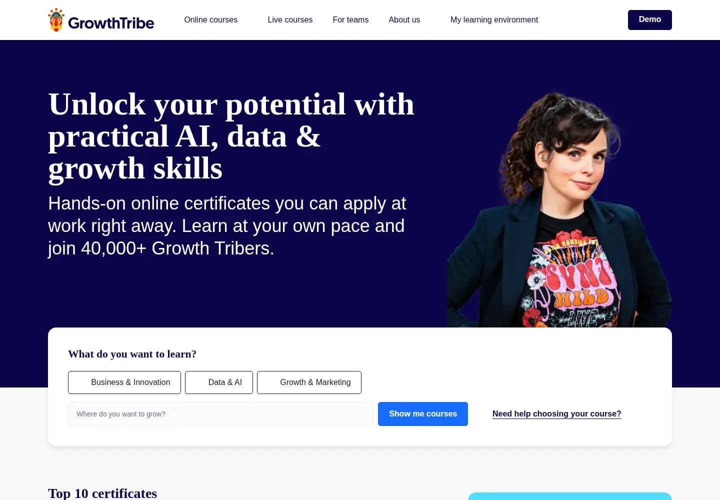 Captured homepage of growthtribe.io in the current scan