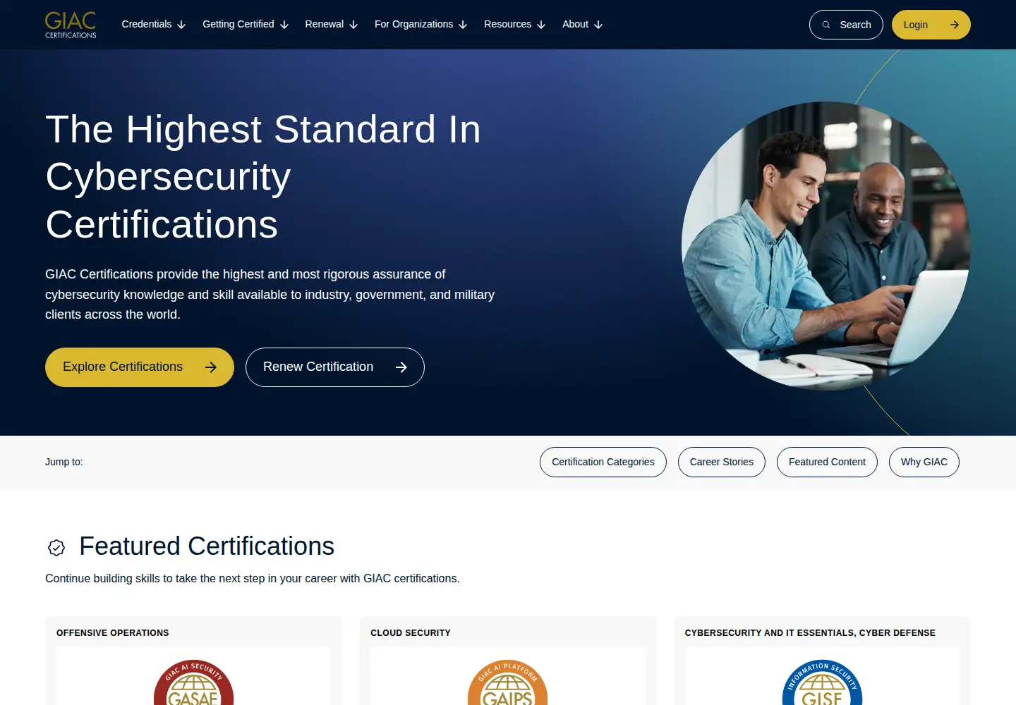 Screenshot of giac.org