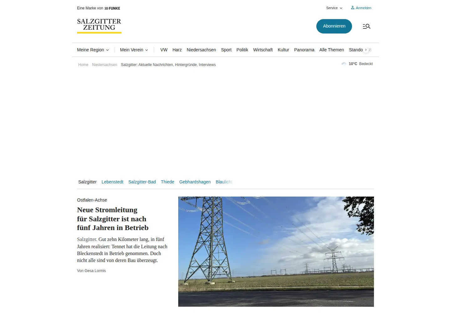 Captured homepage of salzgitter-zeitung.de in the current scan