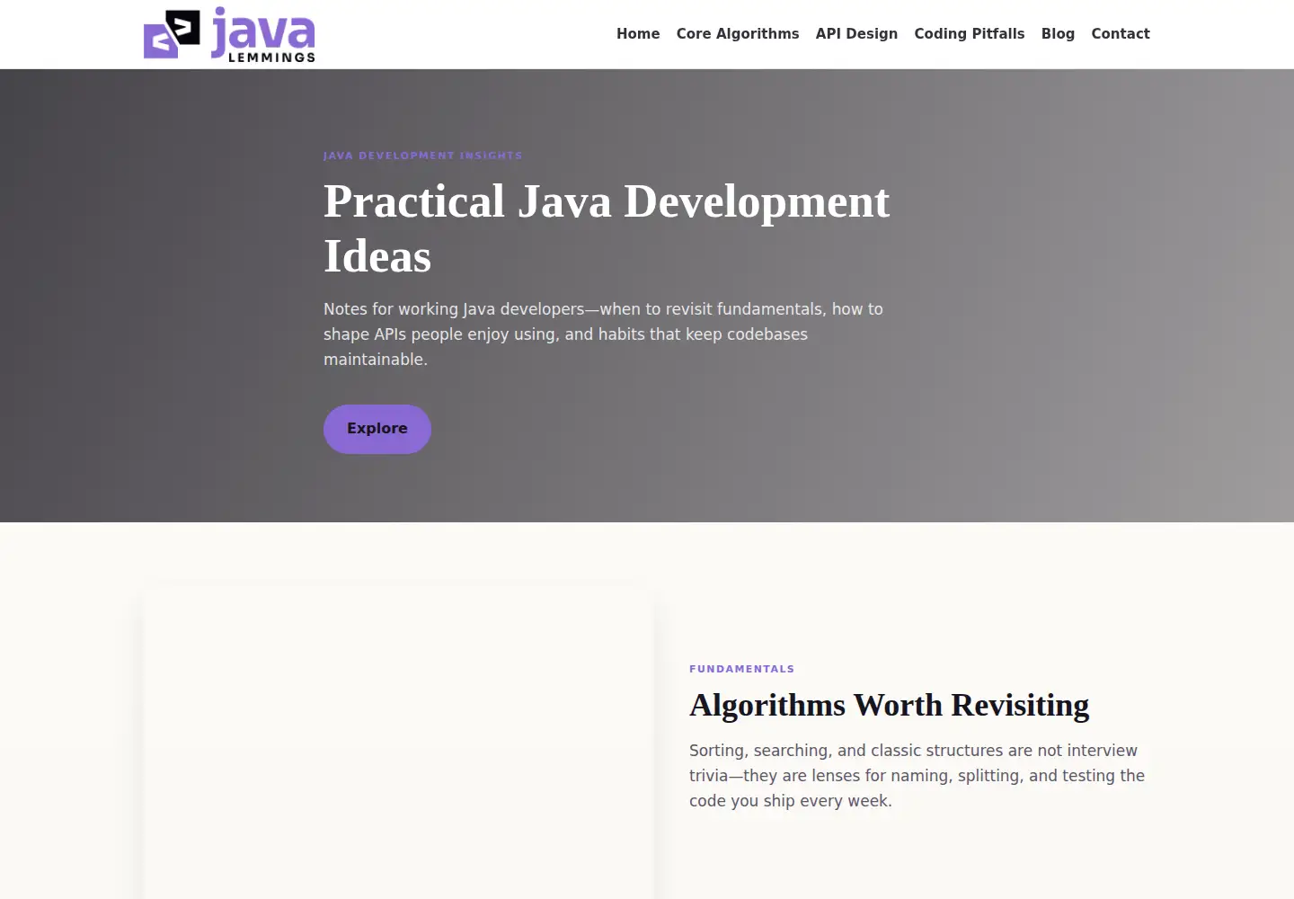 Captured homepage of javalemmings.com in the current scan