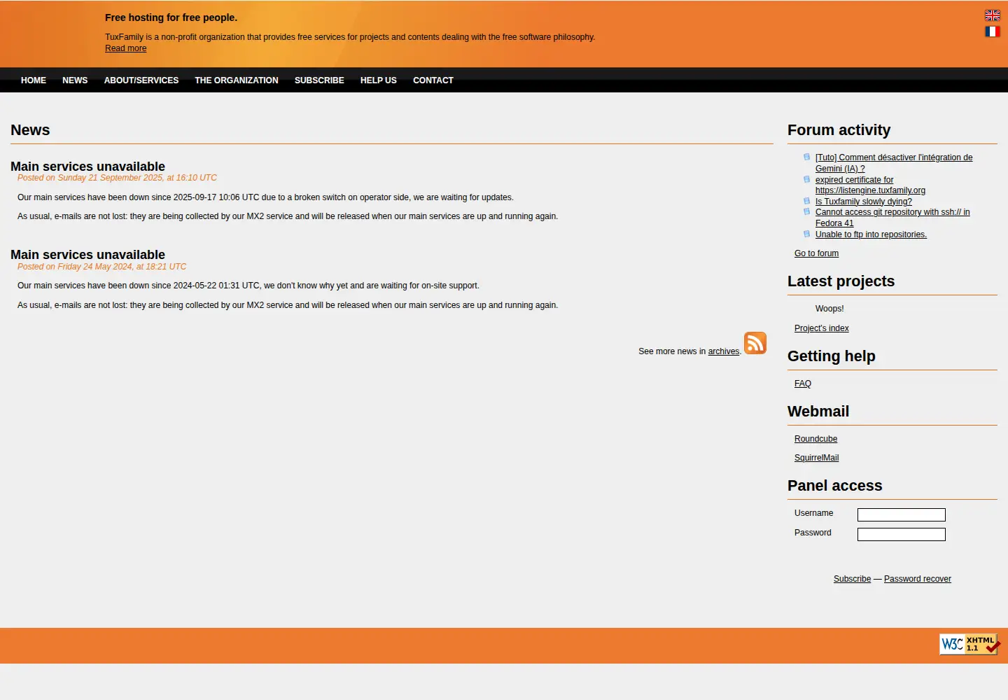 Screenshot of tuxfamily.org