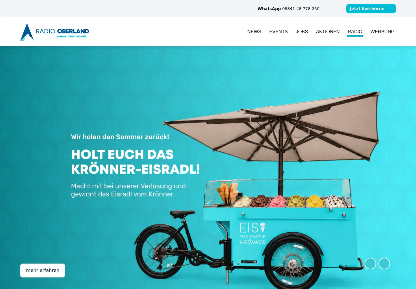 Captured homepage of radio-oberland.de in the current scan