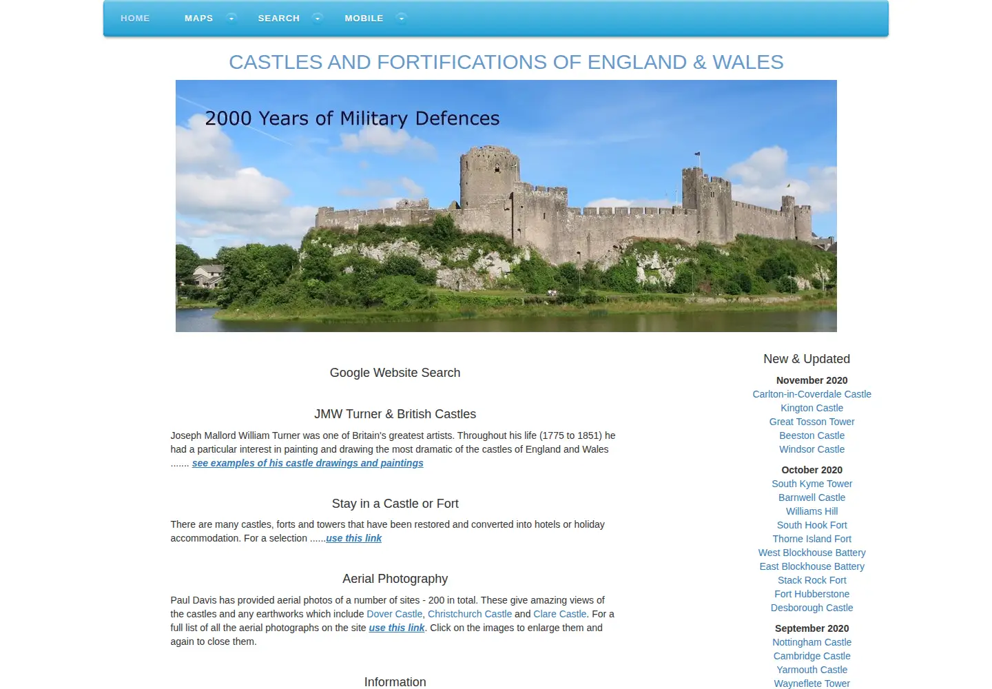Captured homepage of ecastles.co.uk in the current scan