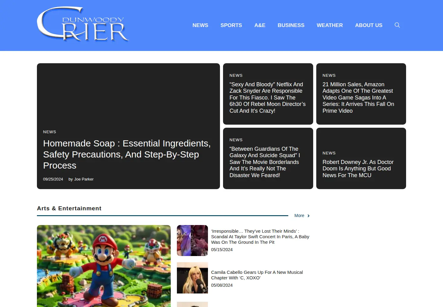 Captured homepage of thecrier.net in the current scan