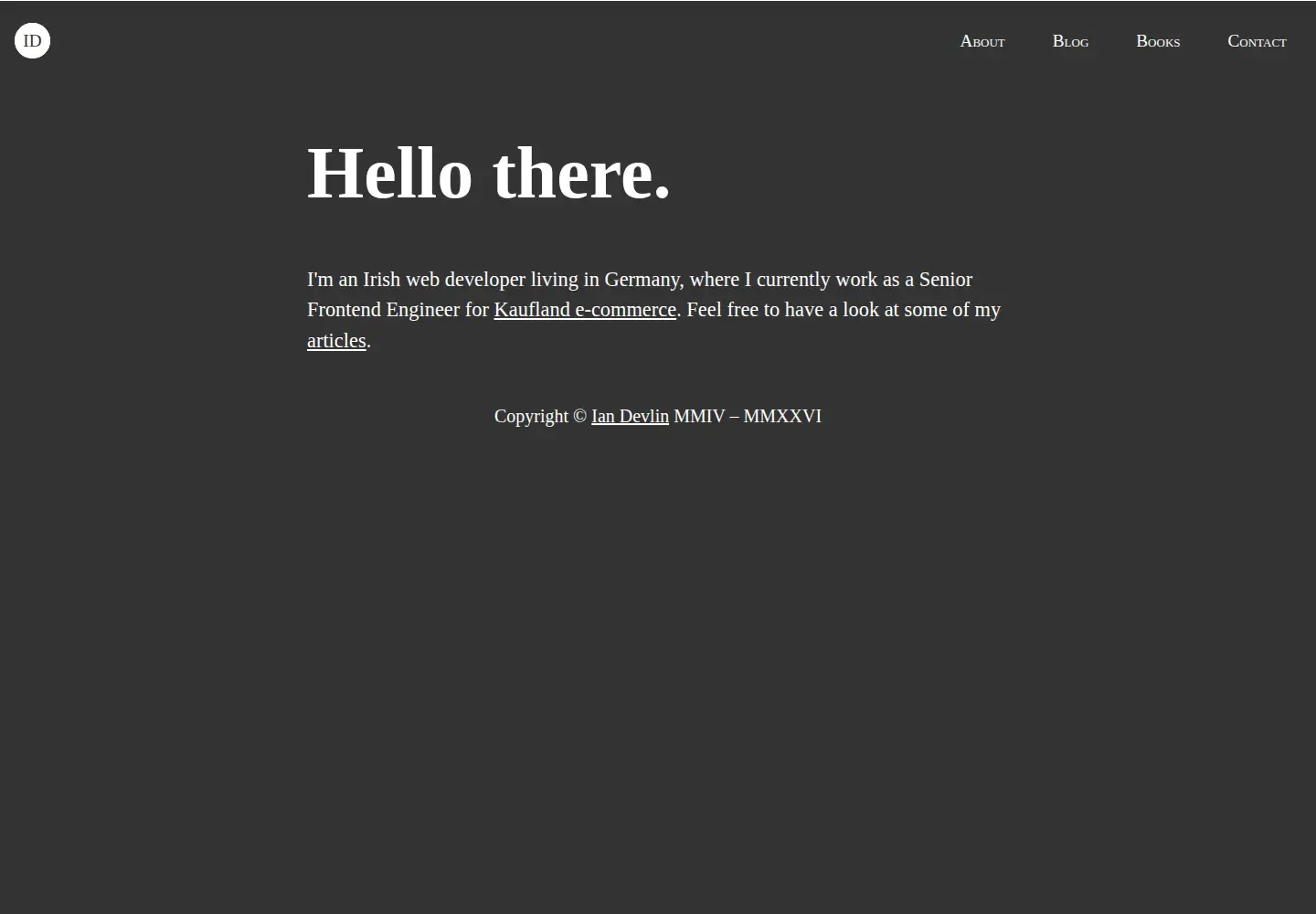 Captured homepage of iandevlin.com in the current scan